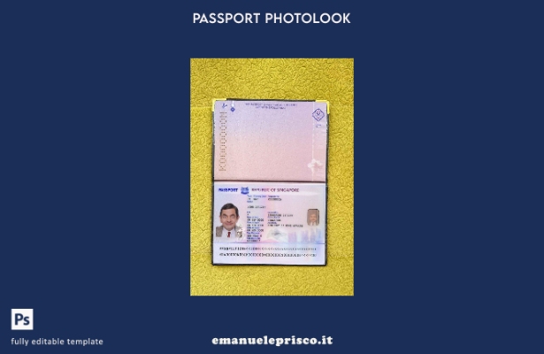 modello di aspetto fotografico del nuovo passaporto (+) di Singapore in stile ve
